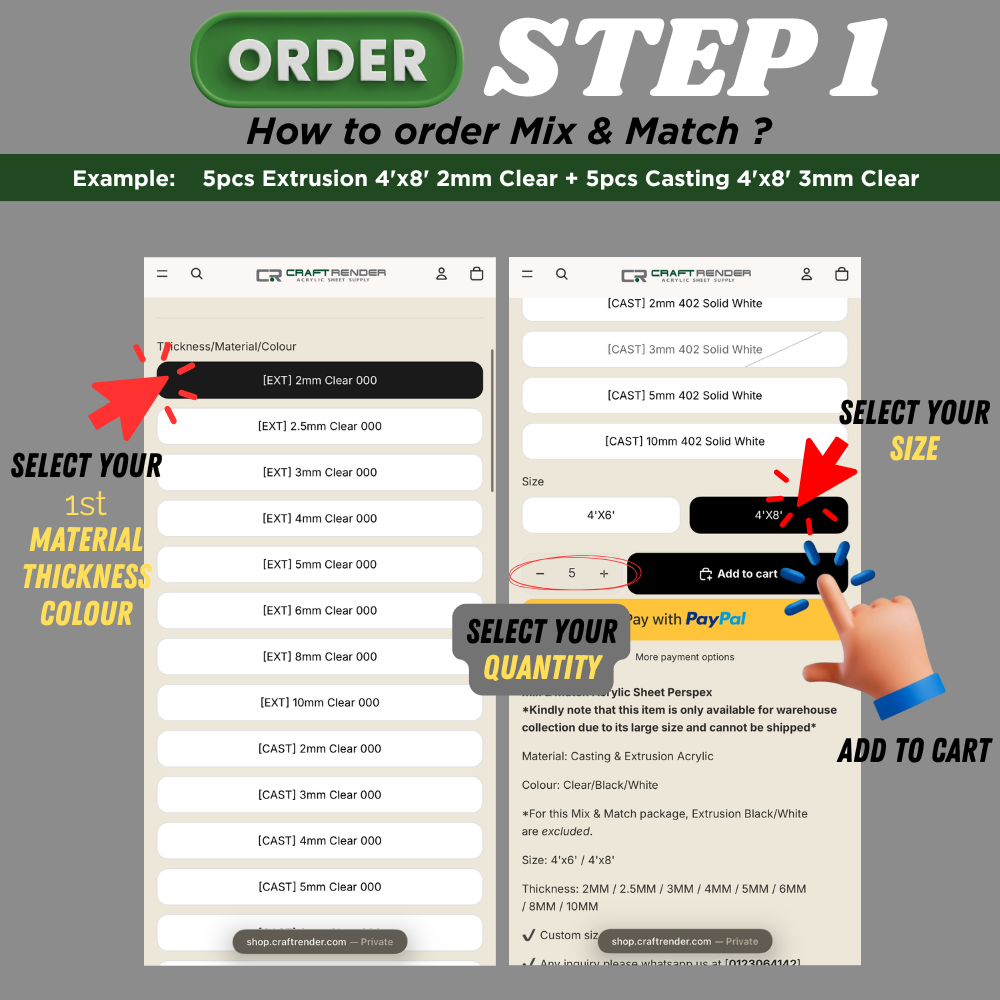 Mix & Match Acrylic Sheet Package Minimum 10pcs 4'x6'/4'x8'