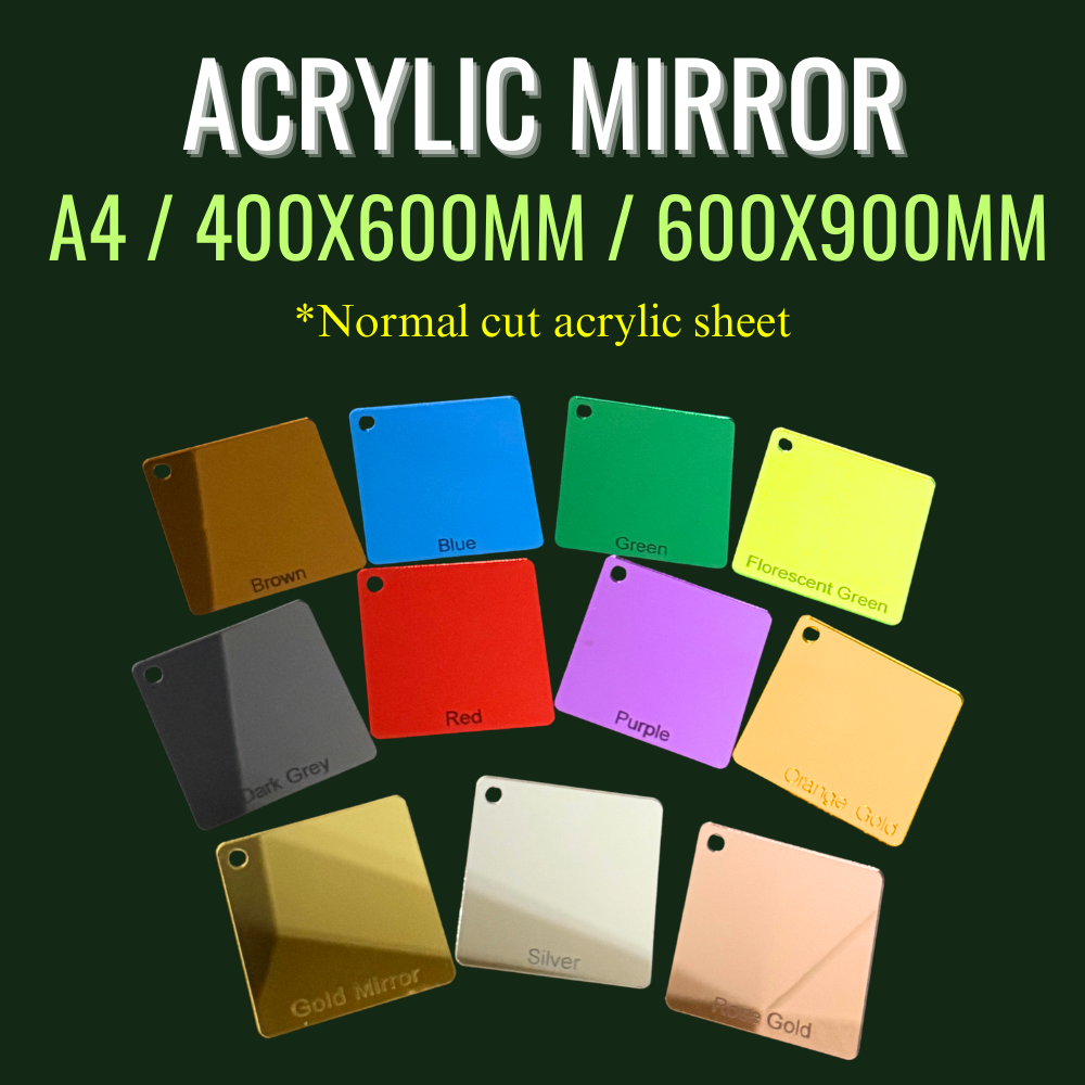 Mirror Acrylic Sheet Normal Cut to Size Set A4/400x600mm/600x900mm