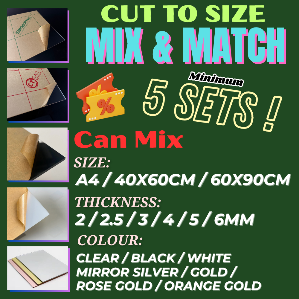 Mix & Match Acrylic Normal Cut to Size Package Minimum 5sets